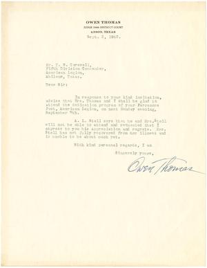 [Letter from Judge Owen Thomas to T. N. Carswell - September 3, 1942]