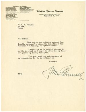 [Letter from Senator Tom Connally to T. N. Carswell - September 4, 1942]