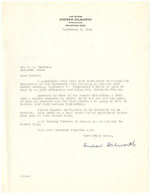 Primary view of [Letter from Andrew Dilworth to T. N. Carswell - September 4, 1942]