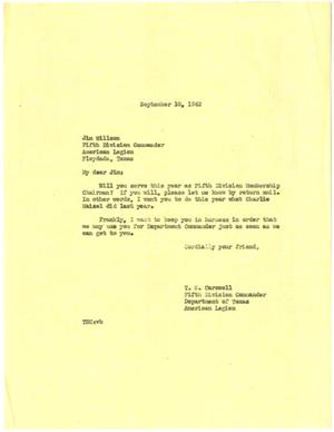 [Letter from T. N. Carswell to Jim Willson - September 10, 1942]