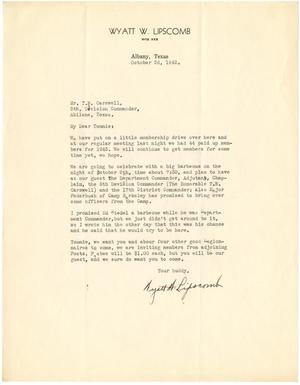 [Letter from Wyatt W. Lipscomb to T. N. Carswell - October 2, 1942]
