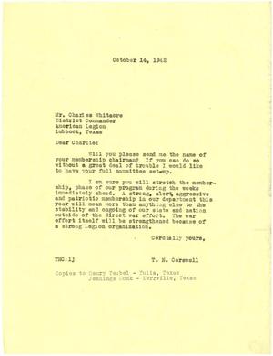 [Letter from T. N. Carswell to Charles Whitacre - October 14, 1942]