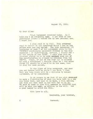 Primary view of object titled '[Letter from T. N. Carswell to Allen Carswell - August 29, 1959]'.
