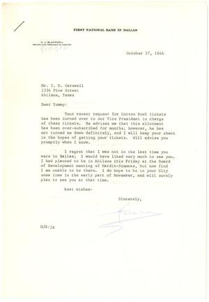 [Letter from H. J. Blackwell to T. N. Carswell - October 27, 1964]