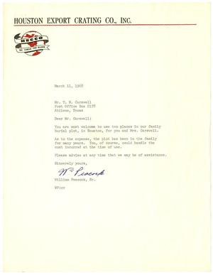 Primary view of object titled '[Letter from William Peacock, Sr. to T. N. Carswell - March 11, 1968]'.
