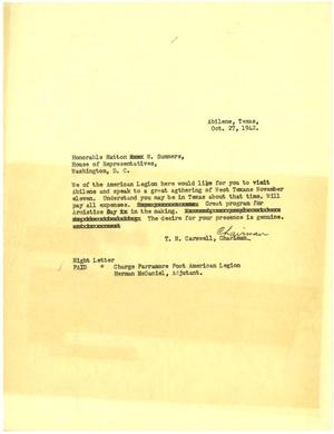 [Night letter from T. N. Carswell to Representative Hatton W. Sumners - October 27, 1942]