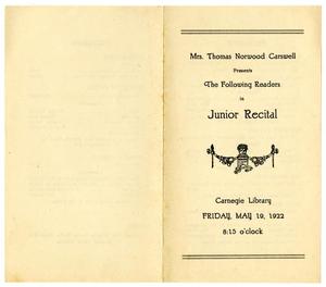 [Program for a Junior Reading Recital presented by Mrs. Thomas Norwood Carswell]