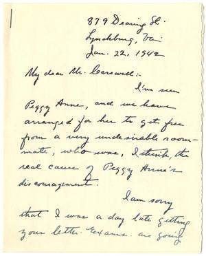 [Letter from Mabel Davidson to T. N. Carswell - January 22, 1942]