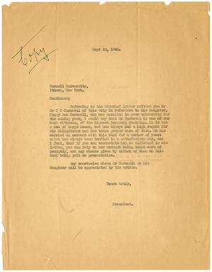 [Letter from the President of Farmers and Merchants National Bank to Cornell University - September 10, 1942]