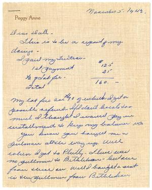Primary view of object titled '[Letter from Peggy Anne Carswell to T. N. Carswell - November 5, 1942]'.