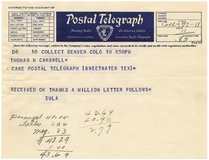 [Telegram from Eula Clark to T. N. Carswell - January 18, 1943]