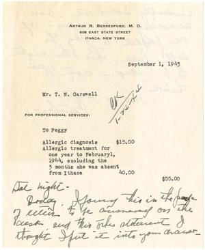 [Statement from Arthur B. Berresford, M. D. addressed to T. N. Carswell and letter from Byrdie Carswell to T. N. Carswell]