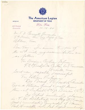 [Letter from Henry Teubel to T. N. Carswell - October 24, 1942]