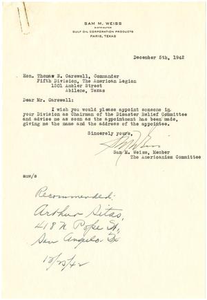 [Letter from Sam M. Weiss to T. N. Carswell - December 5, 1942]