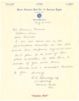 [Letter from D. A. Abernathy to T. N. Carswell - August 4, 1944]