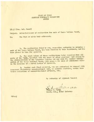 [Form letter from Lieutenant Colonel Sidney C. Mason to The Post or civic body addressed]