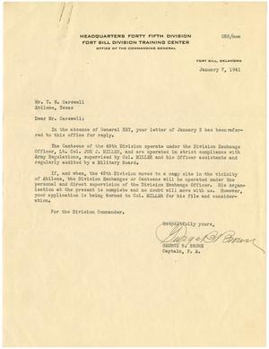 Primary view of object titled '[Letter from Captain George B. Brown to T. N. Carswell - January 7, 1941]'.