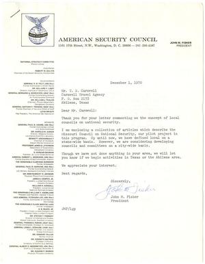 [Letter from John M. Fisher to T. N. Carswell - December 1, 1970]