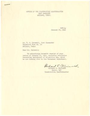 [Letter from Major Richard E. Froiseth to T. N. Carswell - January 20, 1941]