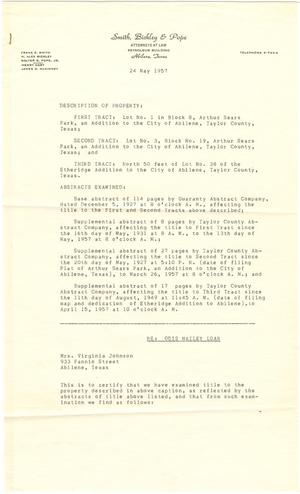[Letter from Smith, Bickley & Pope By Frank E. Smith to Mrs. Virginia Johnson - May 24, 1957]