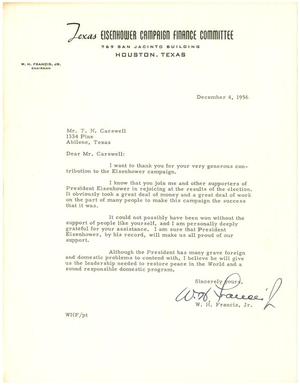 [Letter from W. H. Francis, Jr. to T. N. Carswell - December 4, 1956]