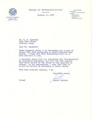 [Letter from Representative Truett Latimer to T. N. Carswell - January 29, 1957]
