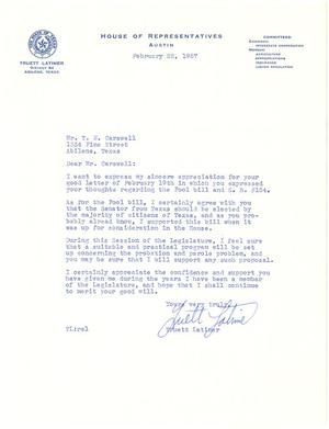 [Letter from Representative Truett Latimer to T. N. Carswell - February 22, 1957]