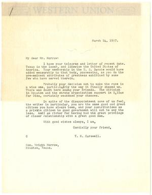 [Letter from T. N. Carswell to Wright Morrow - March 14, 1957]