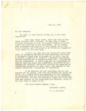 Primary view of object titled '[Letter from T. N. Carswell to Senator William A. Blakley - May 23, 1958]'.