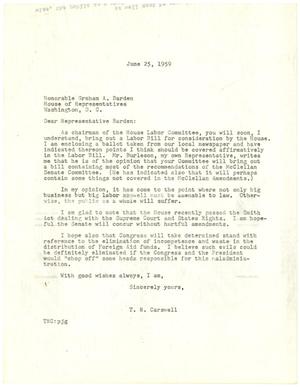 [Letter from T. N. Carswell to Representative Graham A. Barden - June 25, 1959]