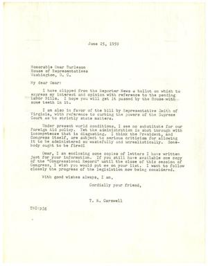 [Letter from T. N. Carswell to Representative Omar Burleson - June 25, 1959]
