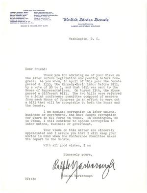 [Letter from Senator Ralph Yarborough to T. N. Carswell]