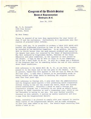 [Letter from Representative Omar Burleson to T. N. Carswell - June 30, 1959]