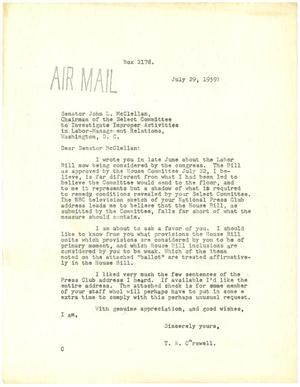 [Letter from T. N. Carswell to Senator John L. McClellan - July 29, 1959]