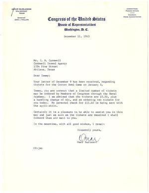 [Letter from Representative Omar Burleson to T. N. Carswell - December 11, 1963]