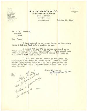 [Letter from R. H. Johnson to T. N. Carswell - October 18, 1946]