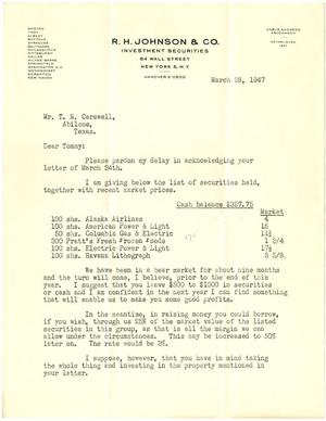 [Letter from R. H. Johnson to T. N. Carswell - March 28, 1947]