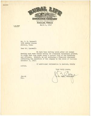 [Letter from J. B. Pope to T. N. Carswell - March 4, 1948]