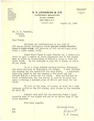 [Letter from R. H. Johnson to T. N. Carswell - August 13, 1948]