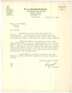 [Letter from R. H. Johnson to T. N. Carswell - February 3, 1949]