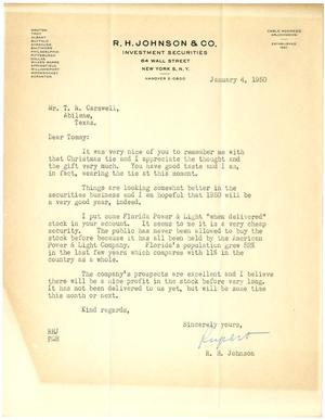 [Letter from R. H. Johnson to T. N. Carswell - January 4, 1950]