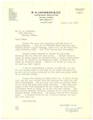 [Letter from R. H. Johnson to T. N. Carswell - January 16, 1950]