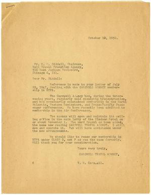[Letter from T. N. Carswell to H. W. Siddall - October 10, 1950]