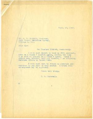 [Letter from T. N. Carswell to H. W. Siddall - September 19, 1947]