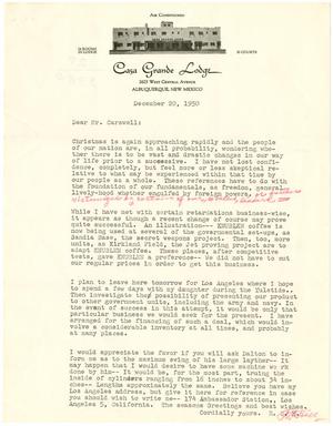 [Letter from R. D. Hill to T. N. Carswell - December 20, 1950]