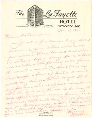 Primary view of object titled '[Letter from R. D. Hill to T. N. Carswell - November 11, 1950]'.