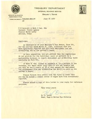 [Letter from H. S. Davis to T. N. Carswell and Ruth B. Gay - June 26, 1952]