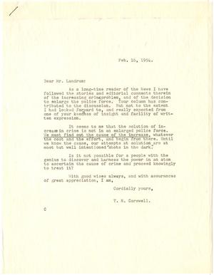 [Letter from T. N. Carswell to Lynn Landrum - February 16, 1954]