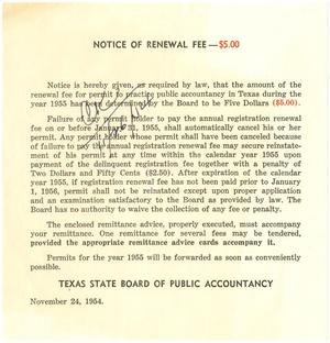 [Notice of Post Office Box Renewal Fee for the Texas State Board of Public Accountancy]