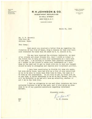 [Letter from R. H. Johnson to T. N. Carswell - March 22, 1956]